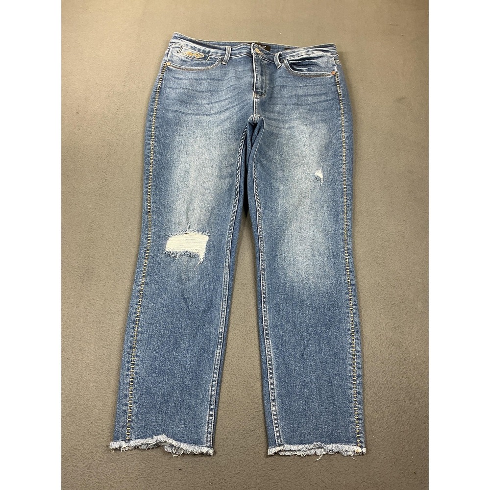 Judy Blue Boyfriend Jeans Womens 15/32 Blue High Rise Distressed Stretch Denim